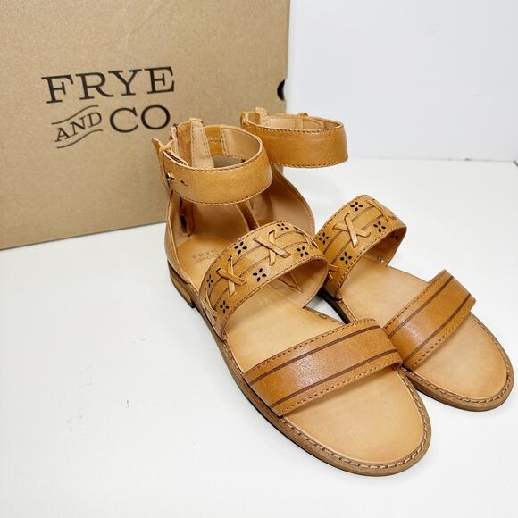 Frye & Co Port to Band Sandal Leather Sandal Almond Women 6M NWB Ankle Strap - Picture 4 of 8